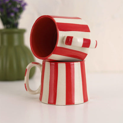 Ceramic Red Stripe Coffee cup - 3.5x2.5 Inches ,7.5oz