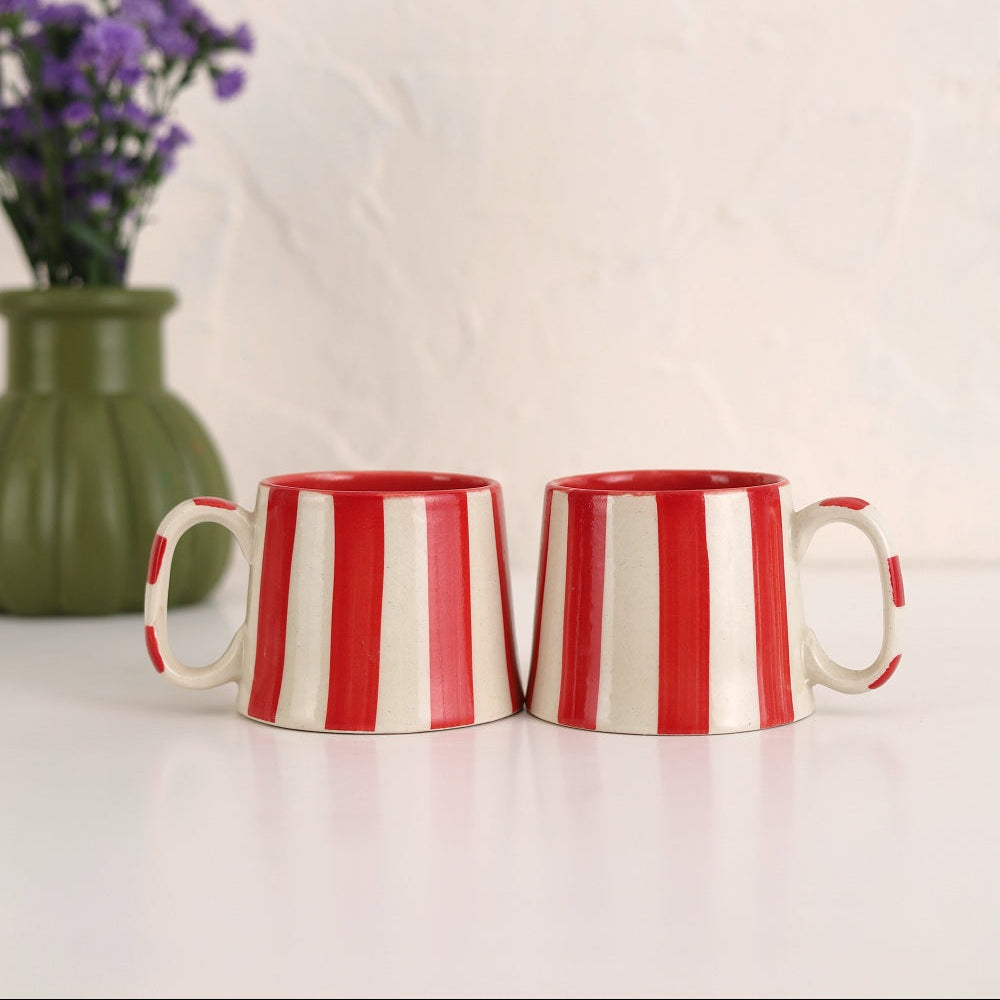 Ceramic Red Stripe Coffee cup - 3.5x2.5 Inches ,7.5oz