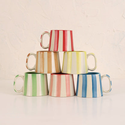 Ceramic Red Stripe Coffee cup - 3.5x2.5 Inches ,7.5oz