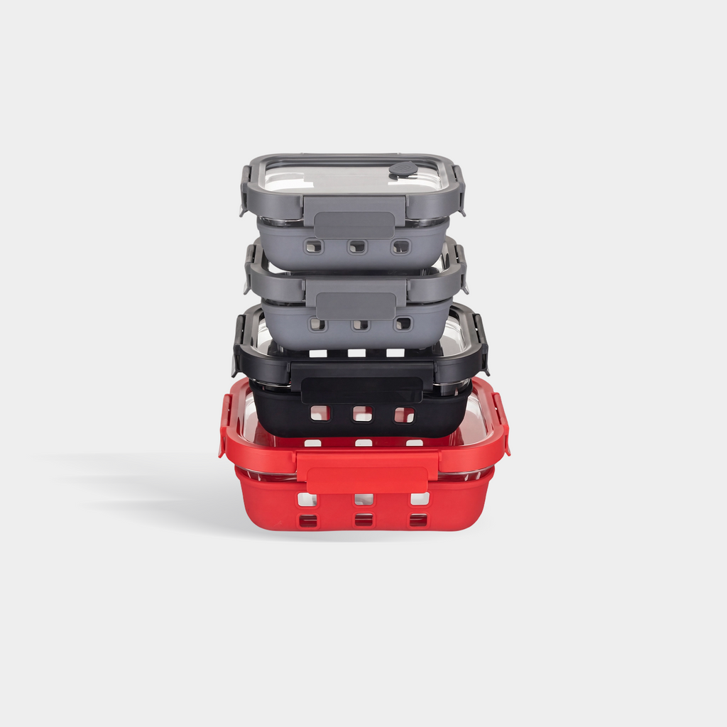 Rectangular Glass Containers + Lids Set