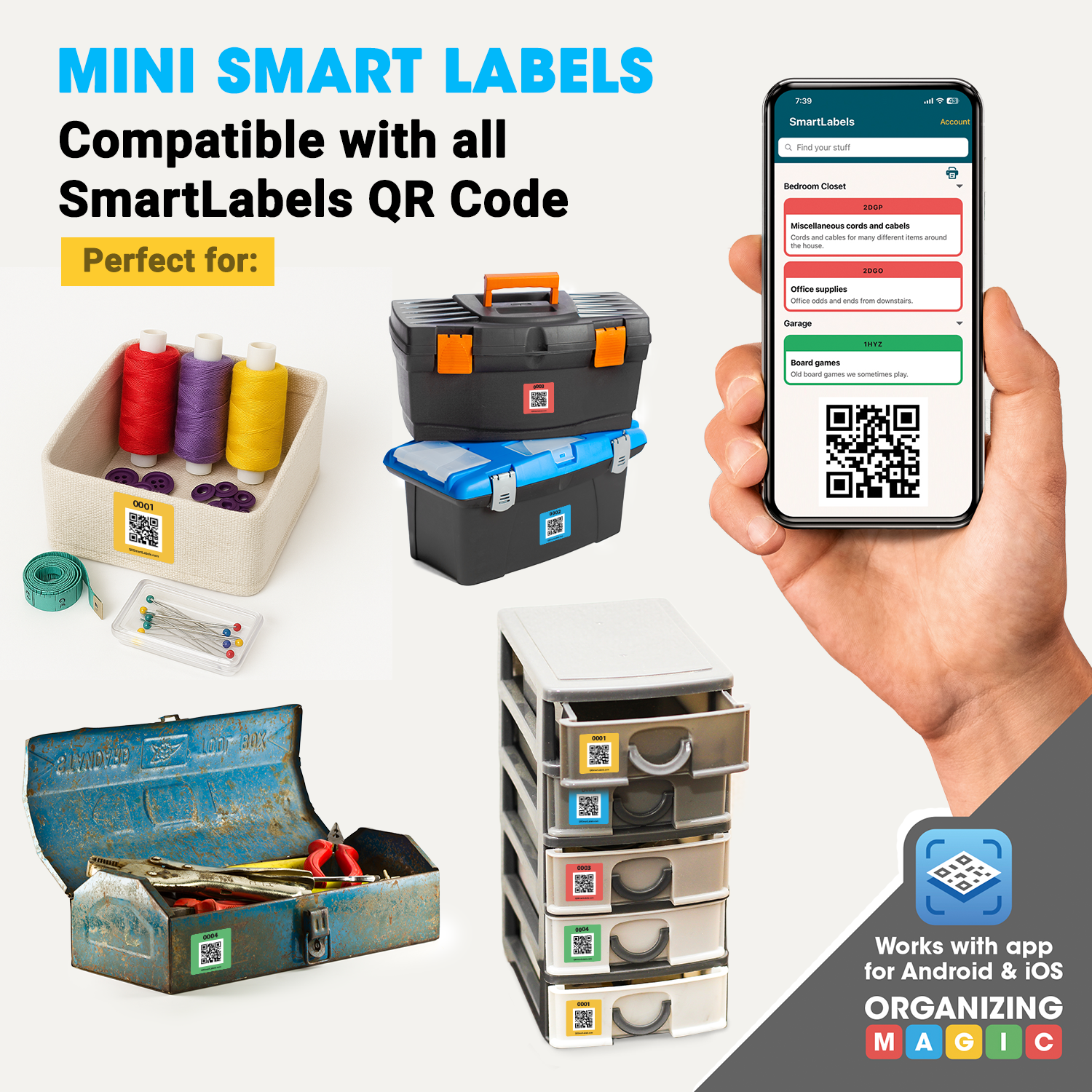SmartLabels | Small QR Code Stickers | Mini 1.5 x 1.5 inch QR Code Labels | Made in The USA | Multicolor Pack for Easy Inventory Management, Organization, and Packing Labels for Moving (Pack of 48)