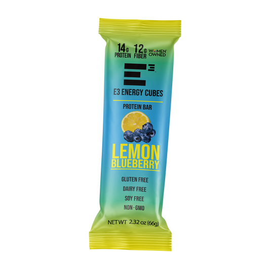 Lemon Blueberry E3 Energy Cubes | High-Fiber, All-Natural Protein Bars (12 bars)