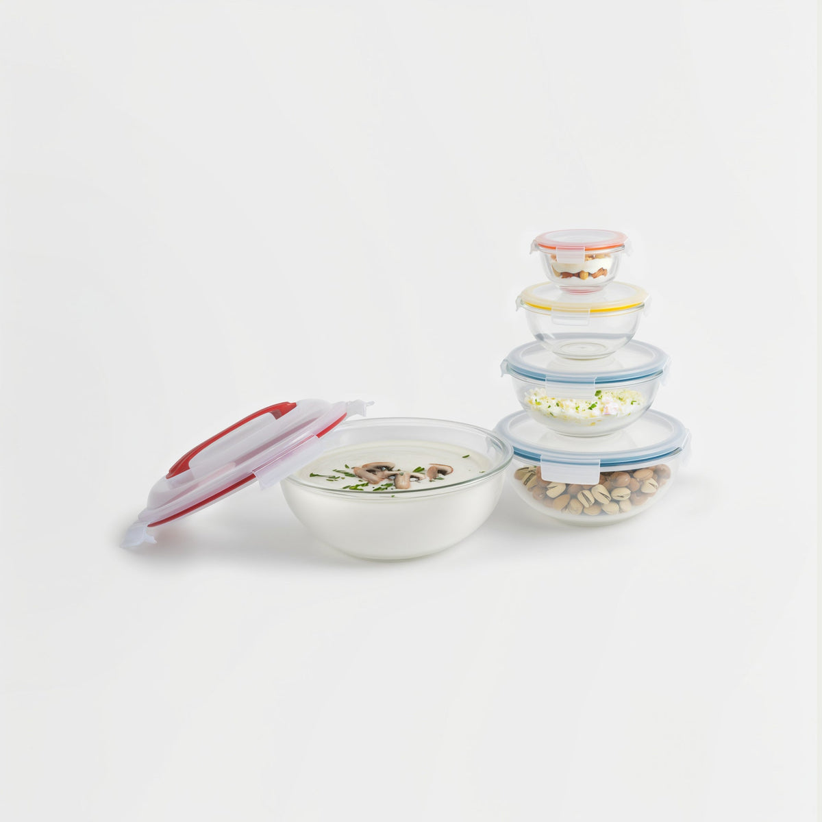 10-PC Mix, Store & Serve Glass Bowl Set with handles