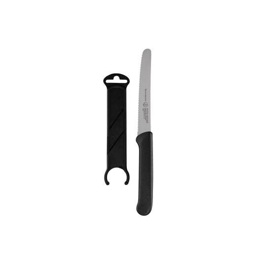 Black Serrated Tomato Knife with Matching Sheath - 4.5"