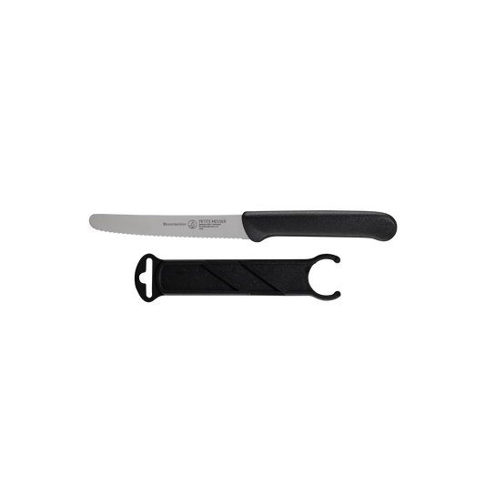 Black Serrated Tomato Knife with Matching Sheath - 4.5"
