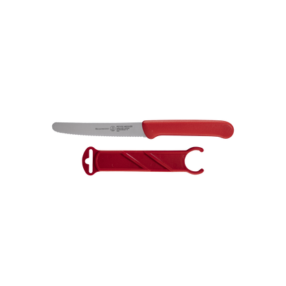 Red Serrated Tomato Knife with Matching Sheath - 4.5"