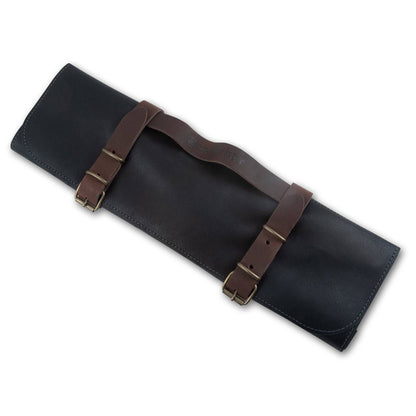 Vintage Leather Black Knife Roll - 7 Pocket