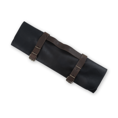 Vintage Leather Black Knife Roll - 7 Pocket
