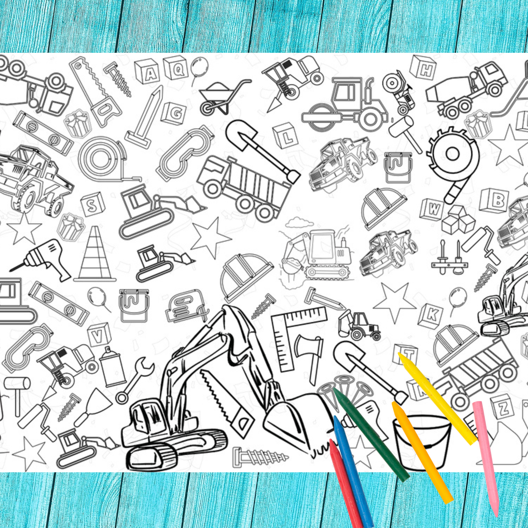 Construction Coloring Tablecloth