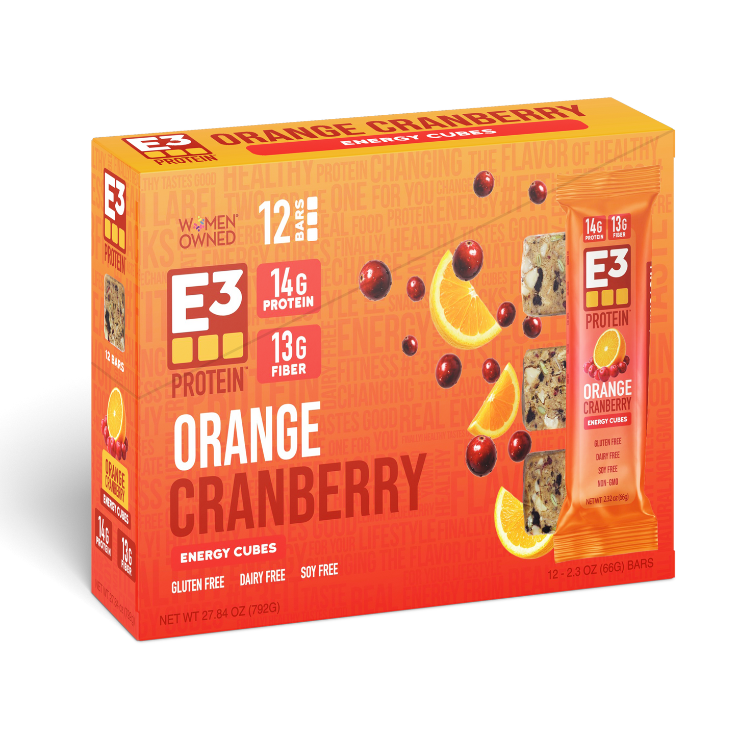 Orange Cranberry E3 Energy Cubes | High-Fiber, All-Natural Protein Bars (12 bars)