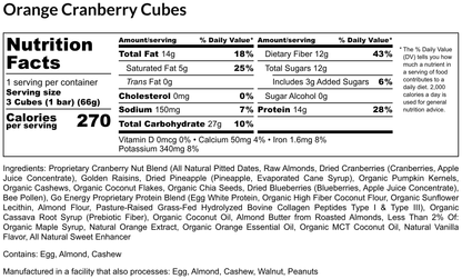Orange Cranberry E3 Energy Cubes | High-Fiber, All-Natural Protein Bars (12 bars)