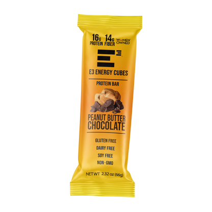 Peanut Butter & Chocolate E3 Energy Cubes | High-Fiber, All-Natural Protein Bars (12 bars)