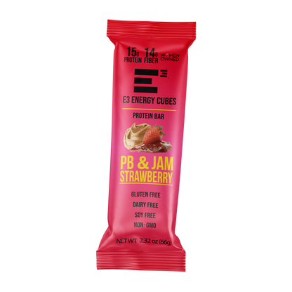 PB & Jam Strawberry E3 Energy Cubes | High-Fiber, All-Natural Protein Bars (12 bars)