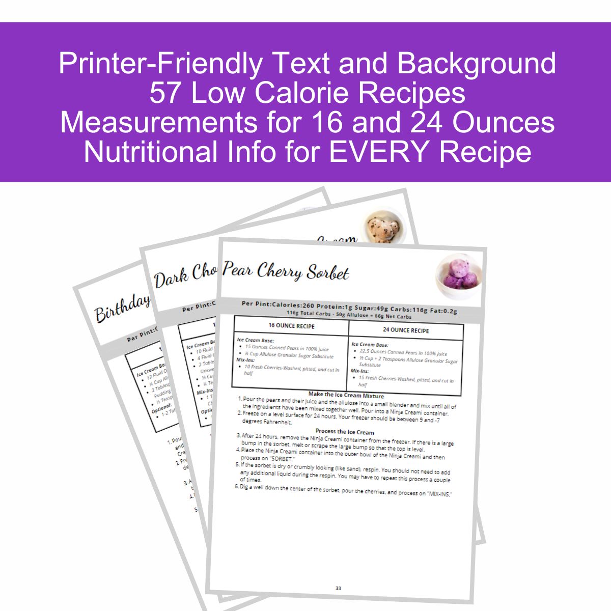 57 Low Calorie Ninja Creami Recipes-Print at Home Download