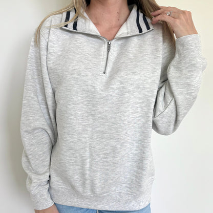 Heather Grey/Black Stripe Quarter Zip Pullover