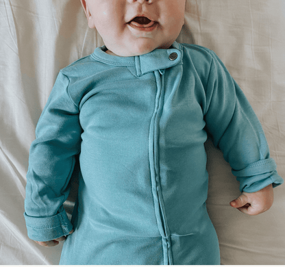 3pc footie set | vintage aqua periwinkle & heather grey