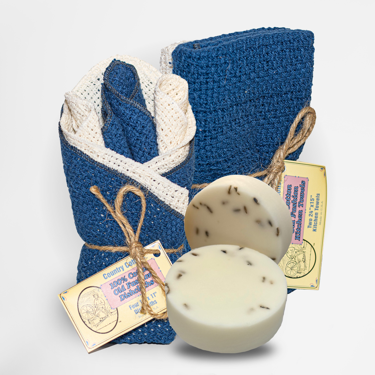 Starter Kit 100% Cotton Dishcloth 11" x 11" (4), Kitchen Towel 24" x 15" (2), Dish Soaps (1 Each Scent)