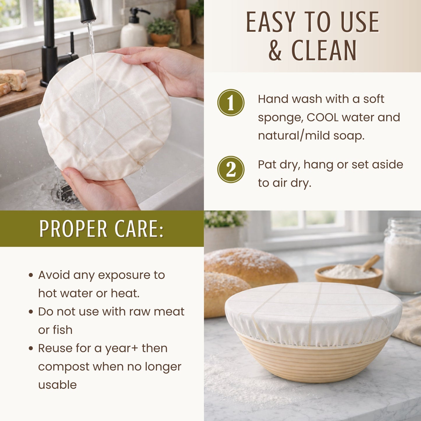 Reusable Beeswax Bowl Covers for Bread Proofing