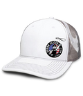 Snap Back Hat - White/Grey Camo Side Red White and Blue Logo