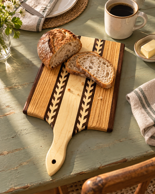 Amish-Made Wheat-Pattern Paddle Cutting & Serving Board