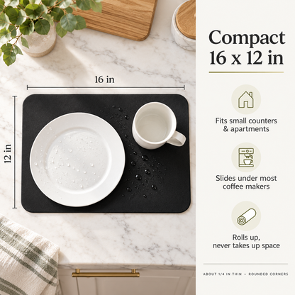 Black Dish Drying Mat — Super Absorbent, Non-Slip