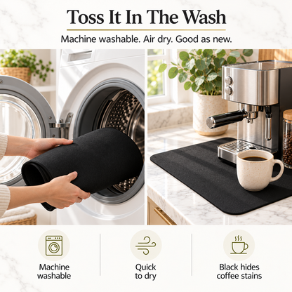 Black Dish Drying Mat — Super Absorbent, Non-Slip