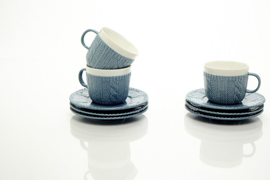 BLUE TEA CUPS & SAUCERS 7.0 OZ (Set of 6)