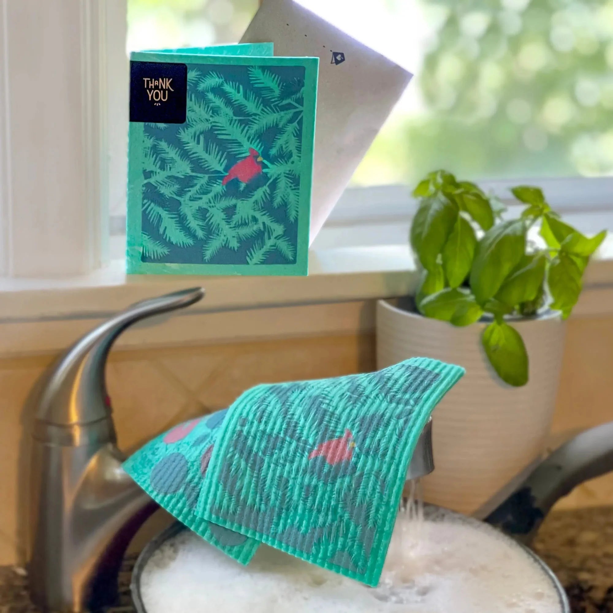 Cardinal Branches – Greeting Card Turns Into a Swedish Sponge Cloth | Soak iT Up Clard®