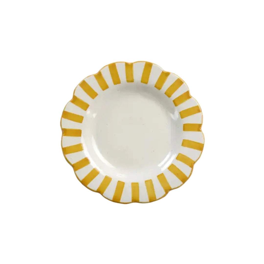 Ceramic stripe Salad Plate, Yellow- 8.25x 8.25 x 1.25 Inches