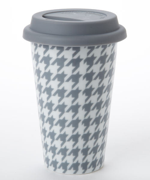 S/2 Grey Houndstooth Travel Mug