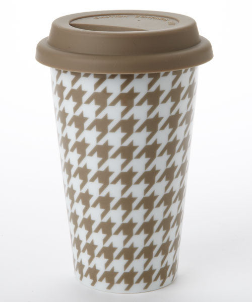 S/2 Beige Houndstooth Travel Mug