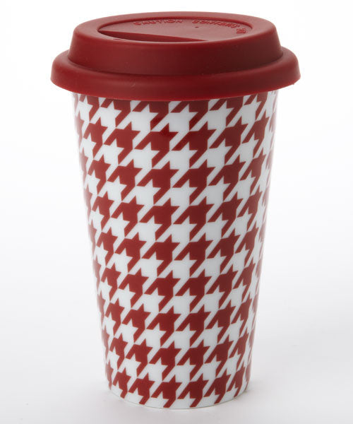 S/2 Burgundy Houndstooth Travel Mug