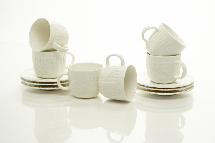 WHITE ESPRESSO CUPS & SAUCERS 3.5 OZ (Set of 6)