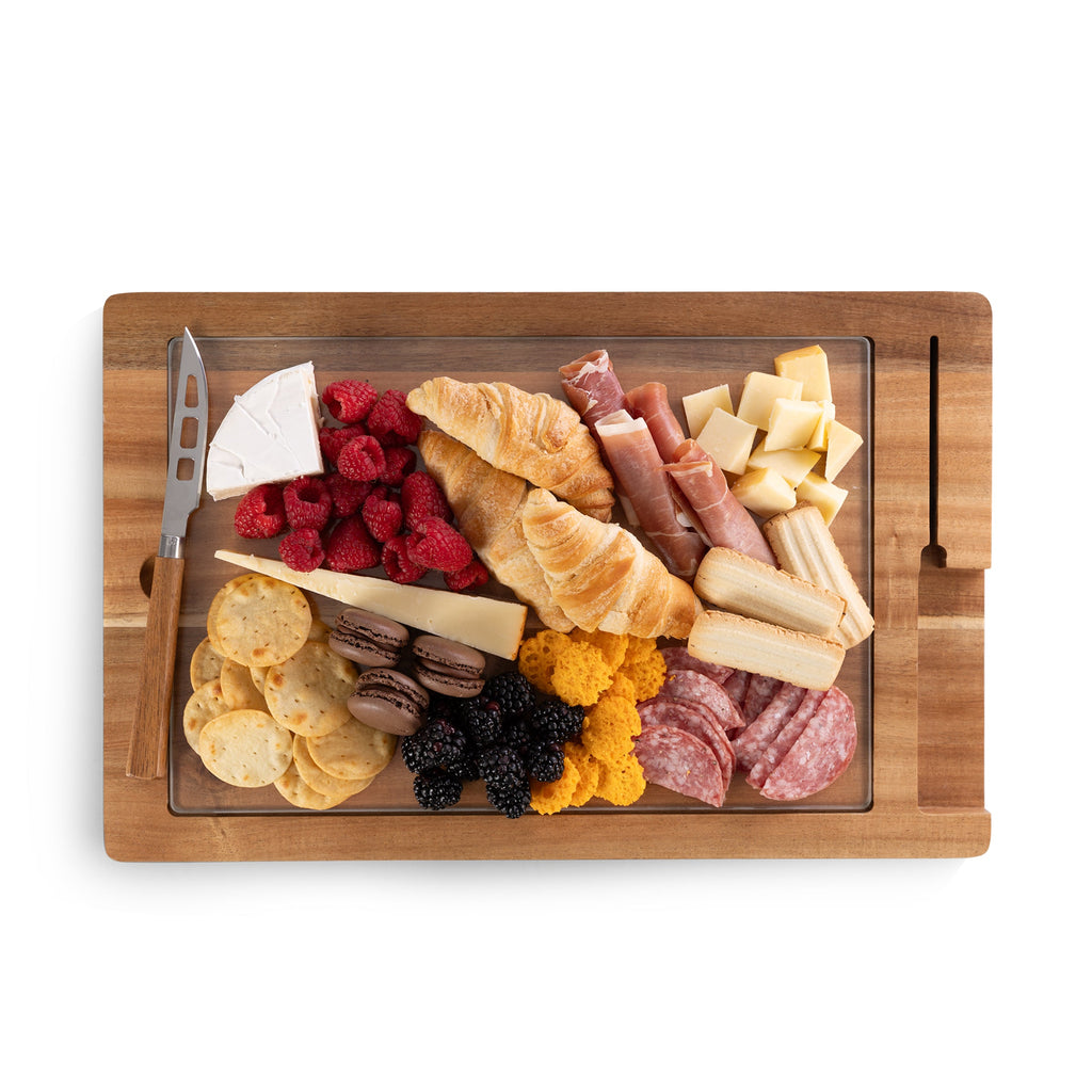 Ventana Tempered Glass and Acacia Cheese Board and Knife Set