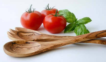 Hand-Carved Olive Wood Salad Servers | Spoon & Spork Set