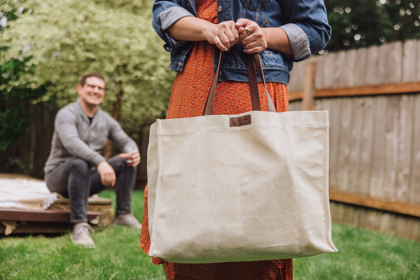 Market Waxed Canvas Tote with Leatherette Handles
