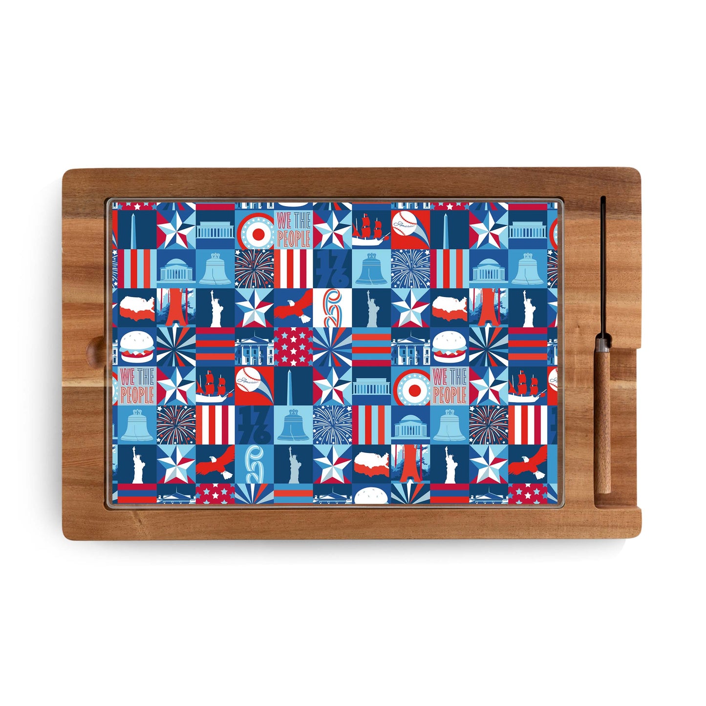 America250 - Ventana Tempered Glass and Acacia Cheese Board and Knife Set