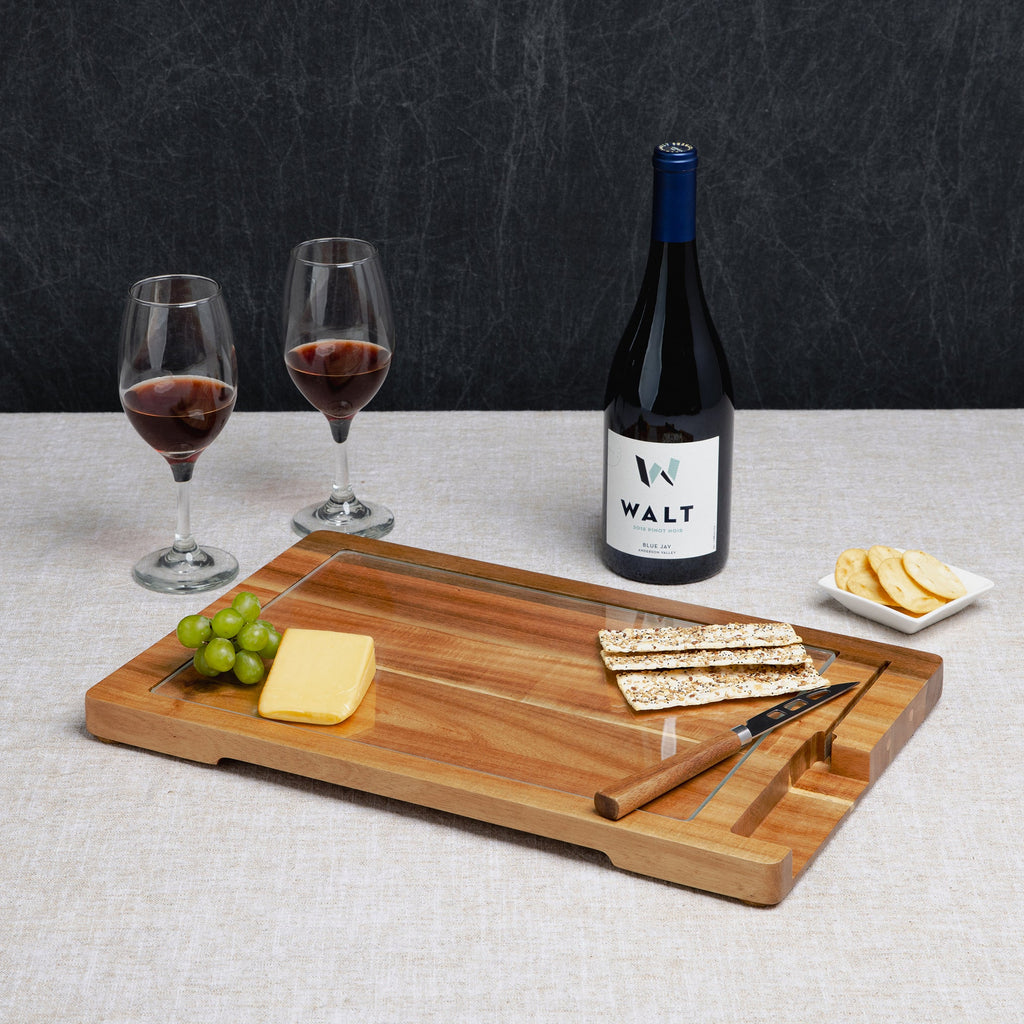 Ventana Tempered Glass and Acacia Cheese Board and Knife Set