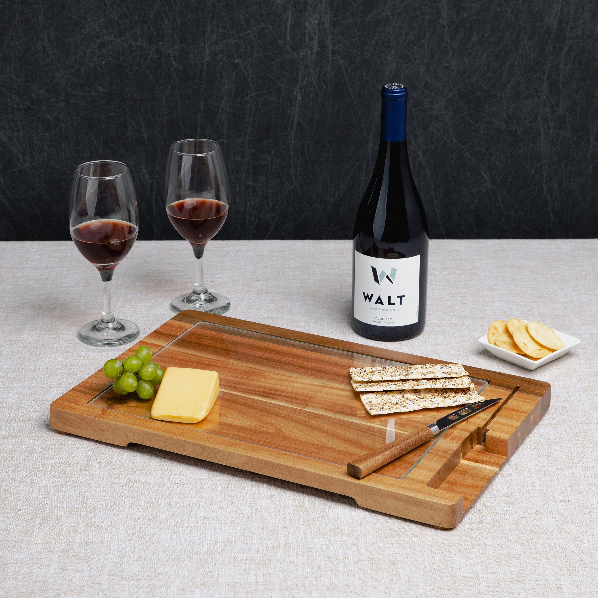 Ventana Tempered Glass and Acacia Cheese Board and Knife Set
