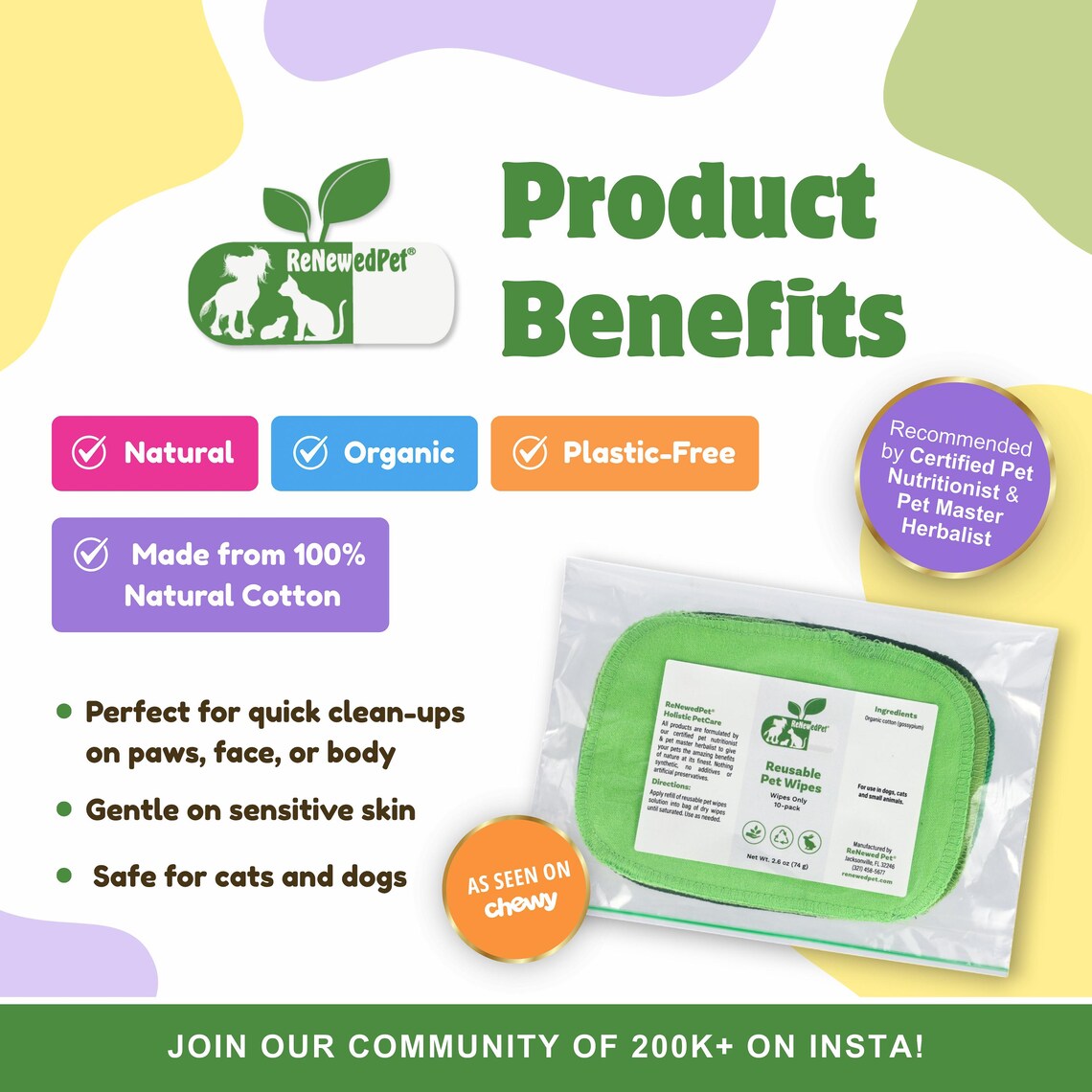 4-ALL PETS REUSABLE PET WIPES *Wipes ONLY*