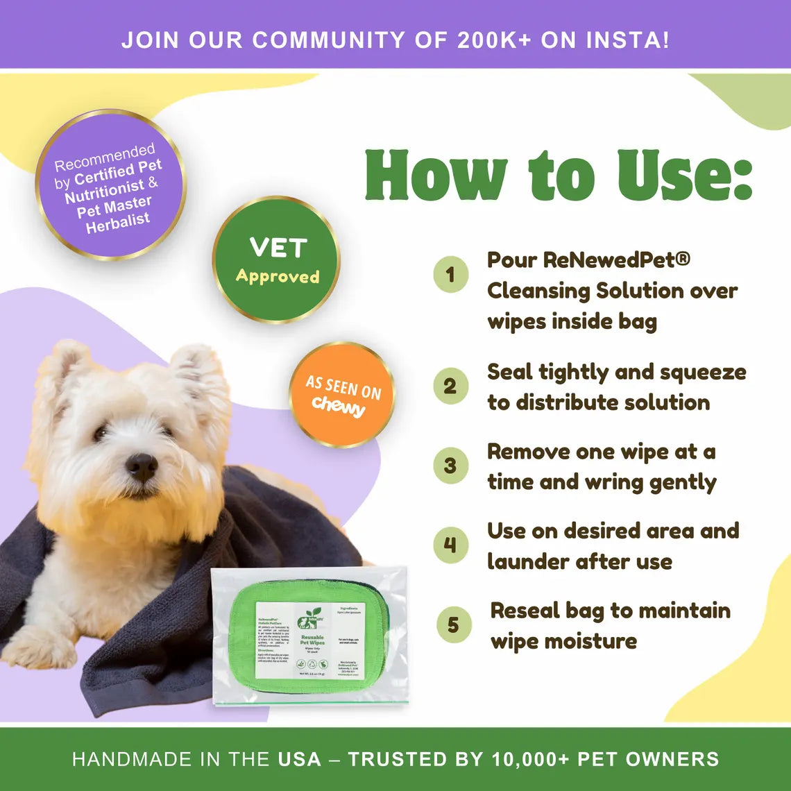 4-ALL PETS REUSABLE PET WIPES *Wipes ONLY*
