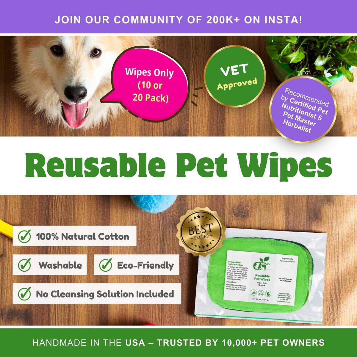 4-ALL PETS REUSABLE PET WIPES *Wipes ONLY*