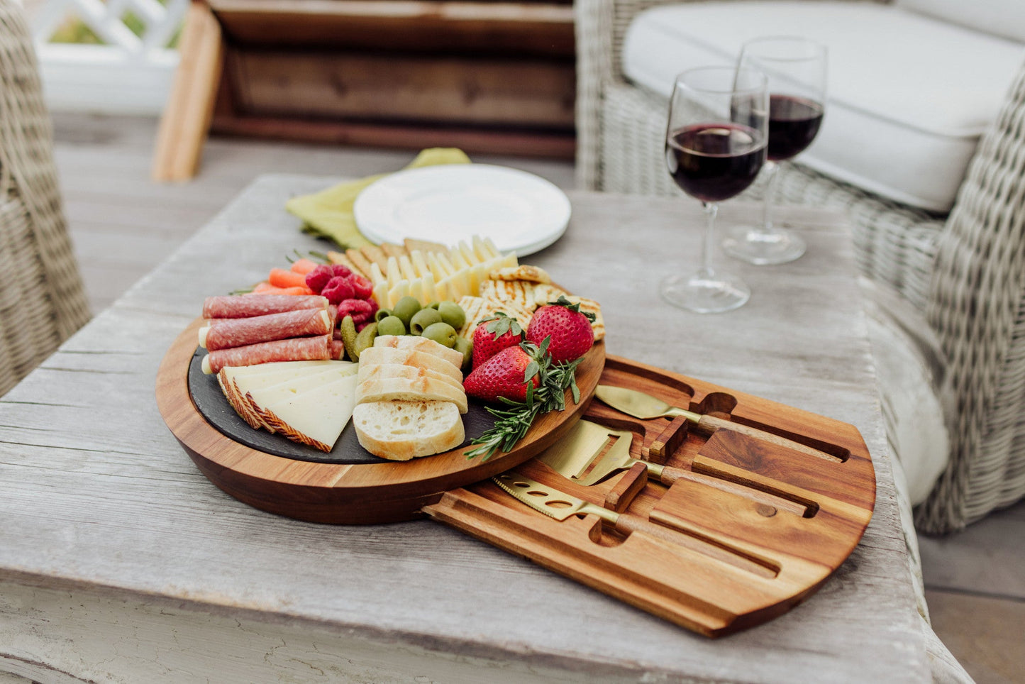Insignia Acacia and Slate Serving Board with Cheese Tools