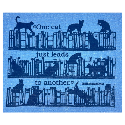 "One Cat Just Leads to Another" —Hemingway Cats + Books Soak iT Up Swedish Dishcloth Paper Towel Alternative