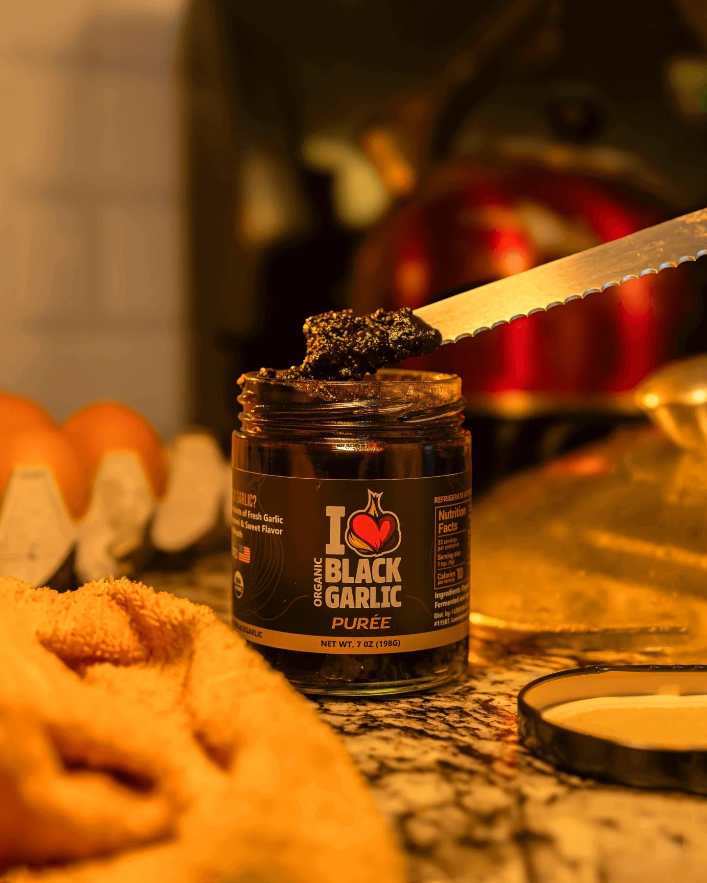 Black Garlic Purée Paste in Glass Jar Umami for Easy Cooking 7 oz