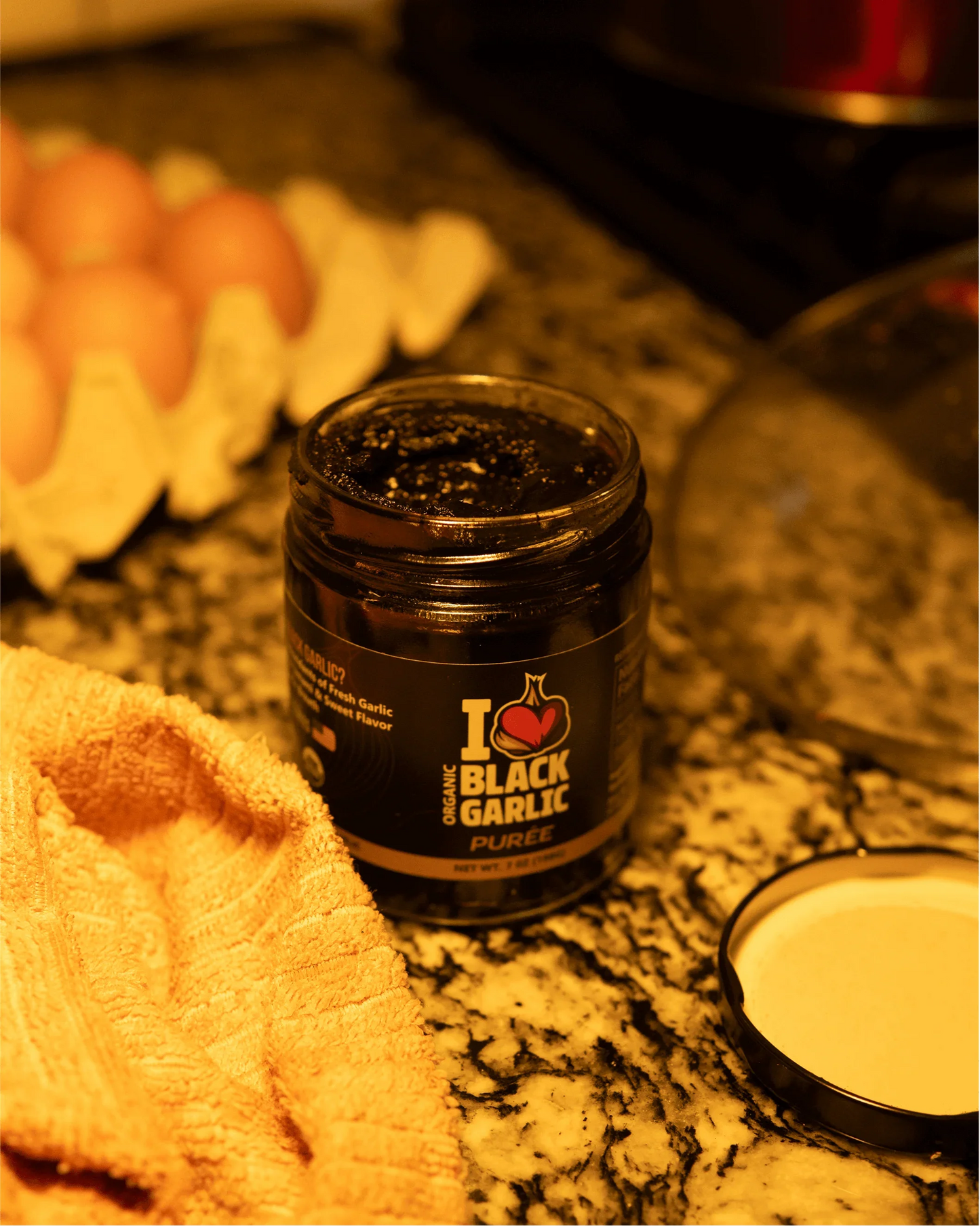 Black Garlic Purée Paste in Glass Jar Umami for Easy Cooking 7 oz