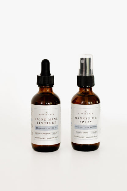 Brain Power Combo: Focus, Mental Health, Nervous System Support- Lions Mane Tincture + Magnesium Spray