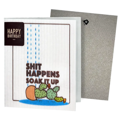 Sh*t Happens Soak iT Up Greeting Card Turns Into a Swedish Sponge Cloth | Soak iT Up Clard®