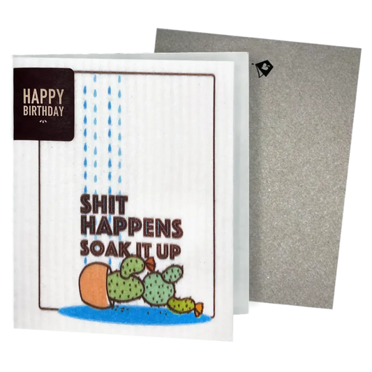 Sh*t Happens Soak iT Up Greeting Card Turns Into a Swedish Sponge Cloth | Soak iT Up Clard®