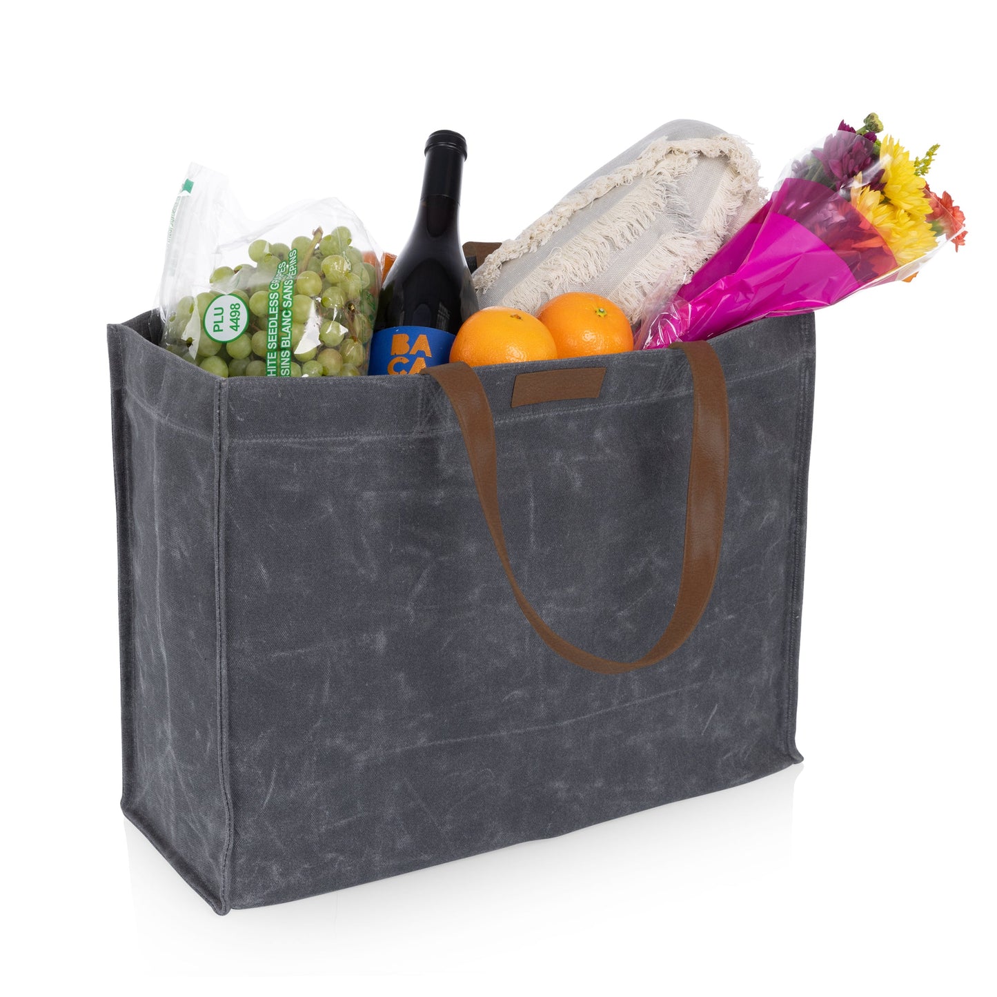Market Waxed Canvas Tote with Leatherette Handles